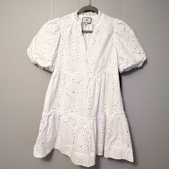 NWT Tuckernuck Women's Navy Eyelet Collier Dress Sleeveless Mini Cotton Small